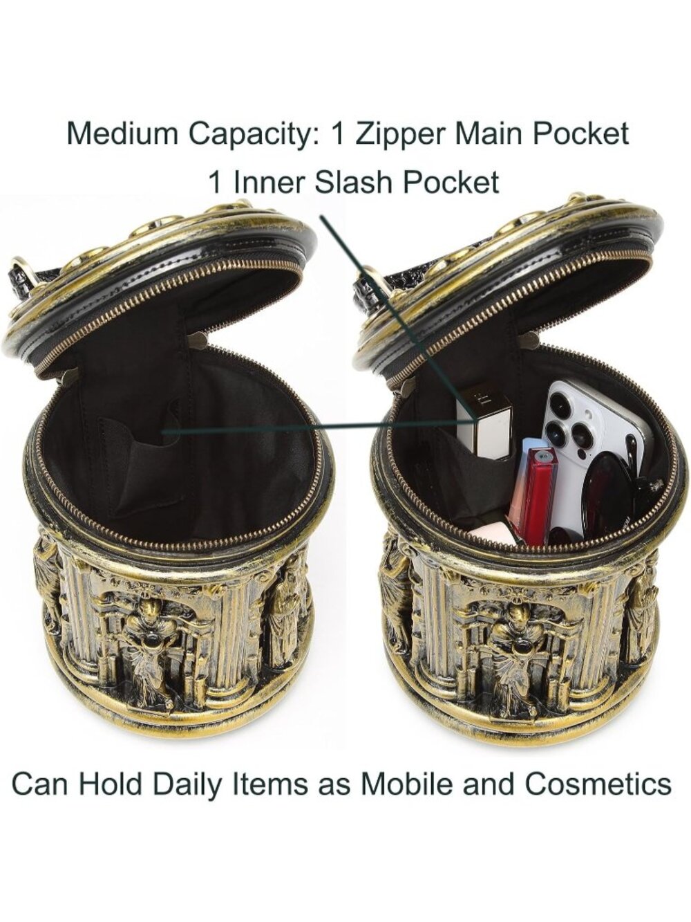 Women's Bucket Black Unique Weird Shape Purse Detachable Strap Crossbody Bag - Picture 6 of 7